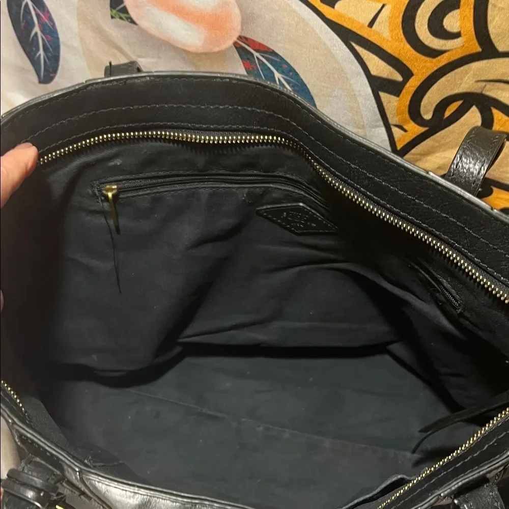 Fossil Emma Black Leather Tote with Key Accent